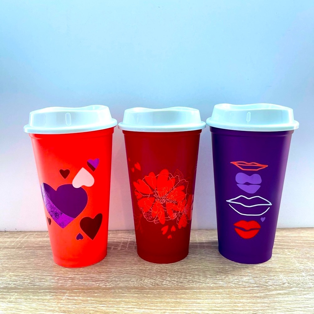💖💜❤️Starbucks Valentines Day Reusable 3 cup set